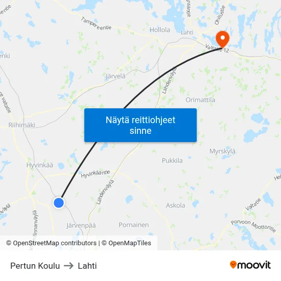 Pertun Koulu to Lahti map