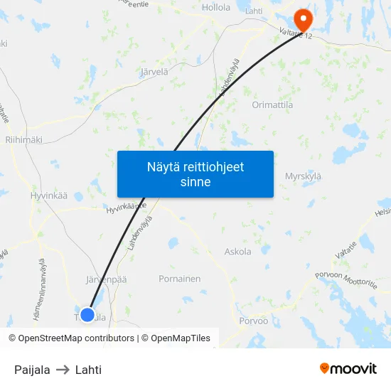Paijala to Lahti map
