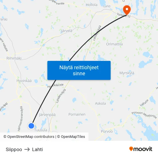 Siippoo to Lahti map