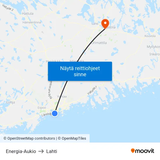 Energia-Aukio to Lahti map