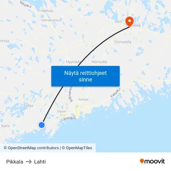 Pikkala to Lahti map