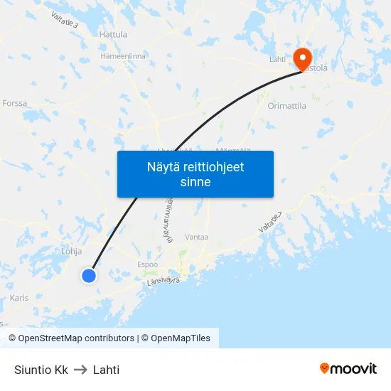 Siuntio Kk to Lahti map