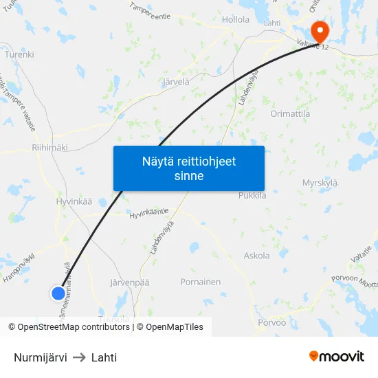 Nurmijärvi to Lahti map