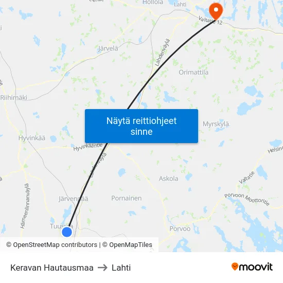 Keravan Hautausmaa to Lahti map