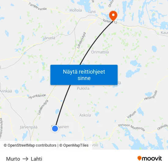 Murto to Lahti map