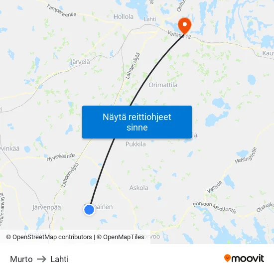 Murto to Lahti map