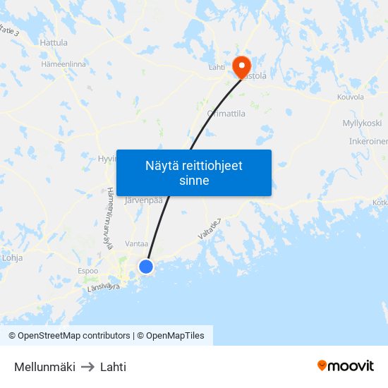 Mellunmäki to Lahti map