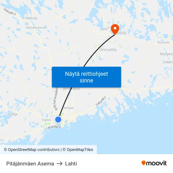 Pitäjänmäen Asema to Lahti map