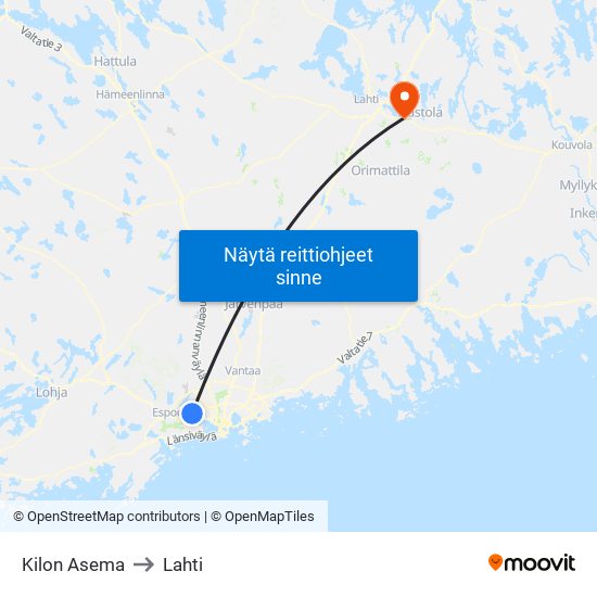 Kilon Asema to Lahti map