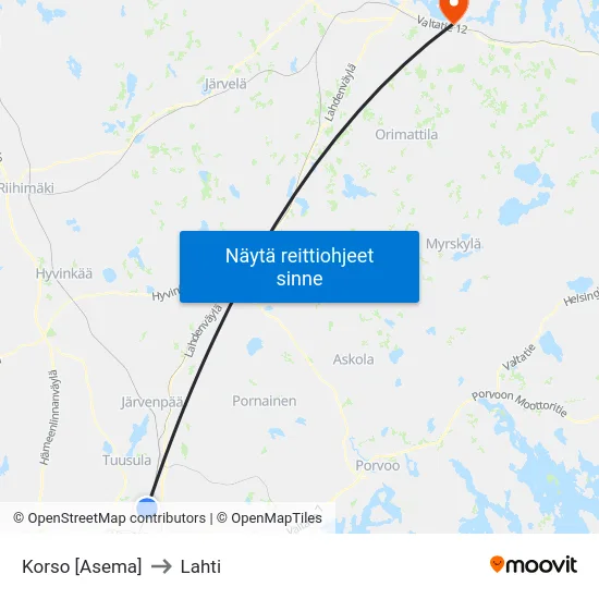 Korso [Asema] to Lahti map