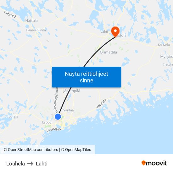 Louhela to Lahti map