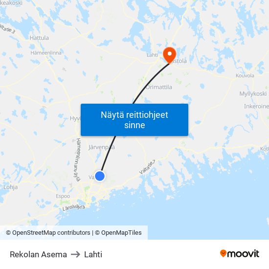 Rekolan Asema to Lahti map