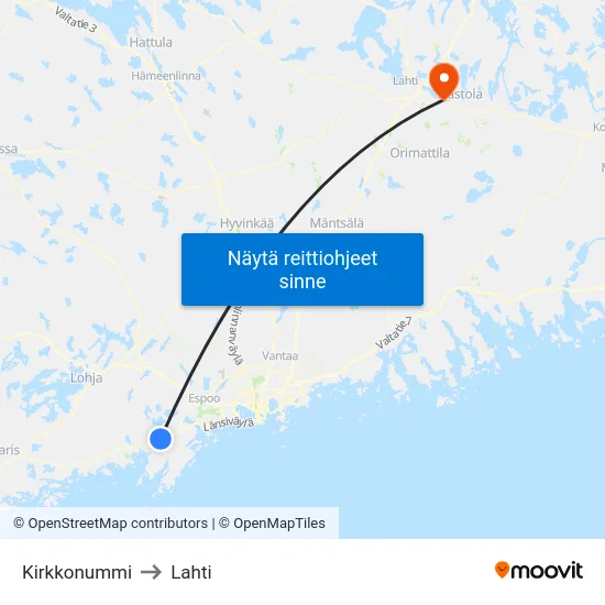 Kirkkonummi to Lahti map