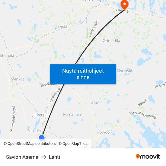 Savion Asema to Lahti map