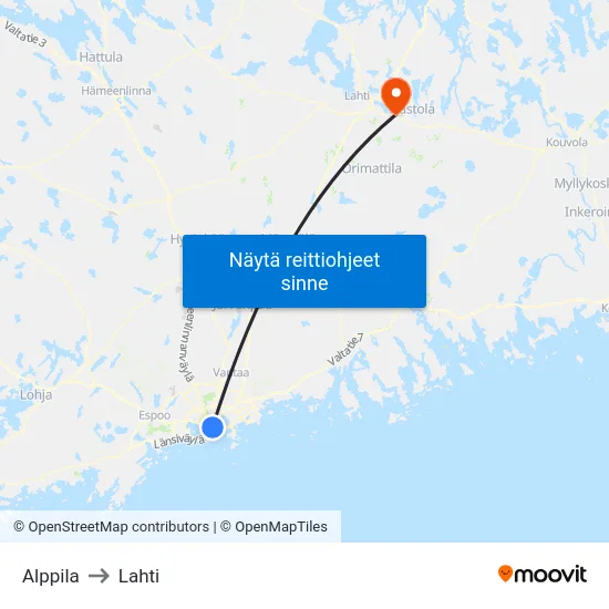 Alppila to Lahti map