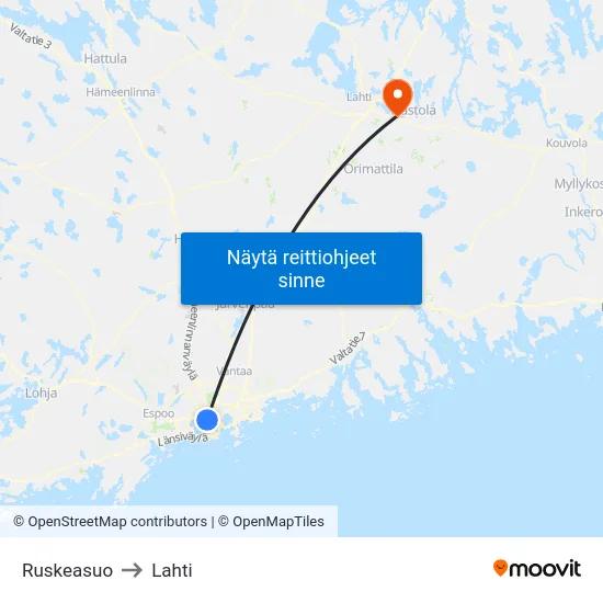 Ruskeasuo to Lahti map