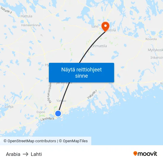 Arabia to Lahti map