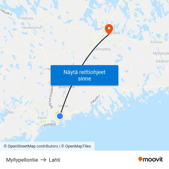 Myllypellontie to Lahti map