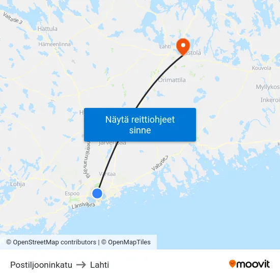 Postiljooninkatu to Lahti map