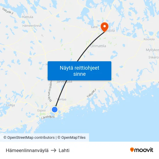 Hämeenlinnanväylä to Lahti map