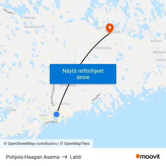 Pohjois-Haagan Asema to Lahti map