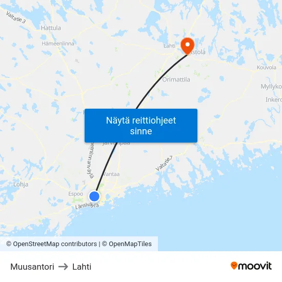 Muusantori to Lahti map