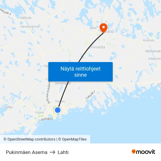 Pukinmäen Asema to Lahti map