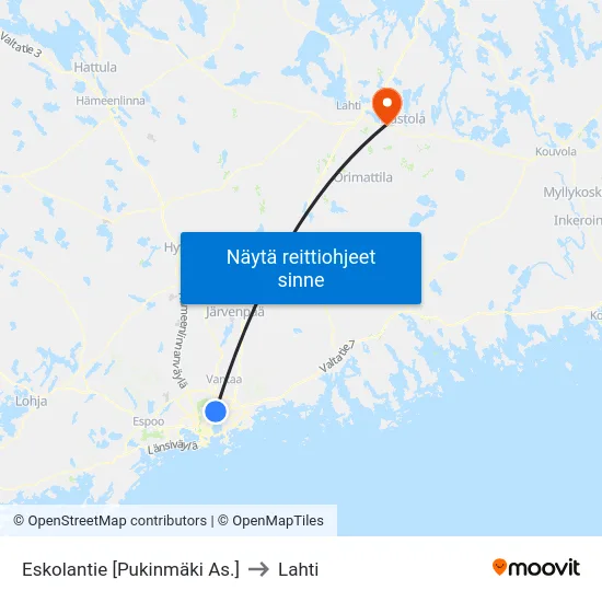 Eskolantie [Pukinmäki As.] to Lahti map