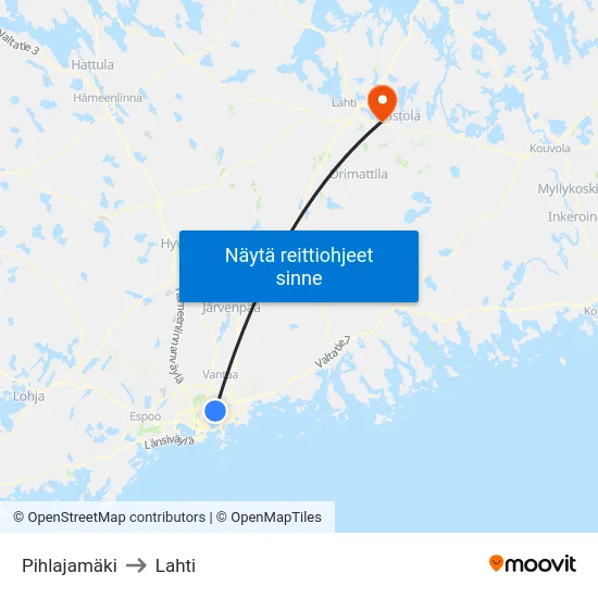 Pihlajamäki to Lahti map