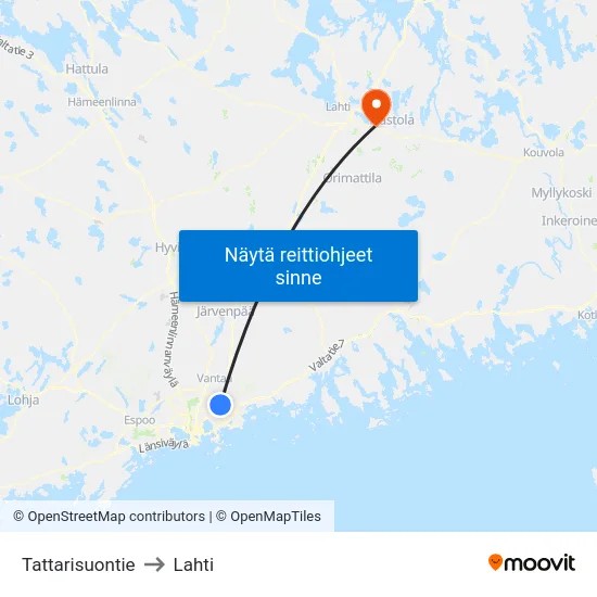 Tattarisuontie to Lahti map