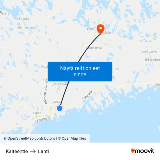 Kalteentie to Lahti map