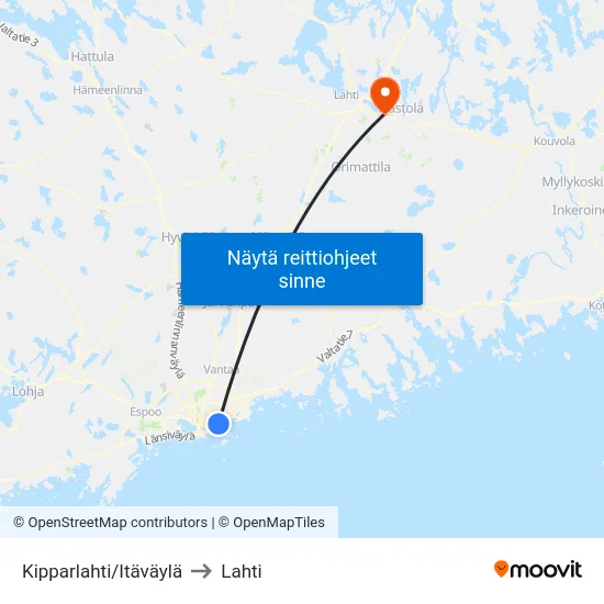 Kipparlahti/Itäväylä to Lahti map