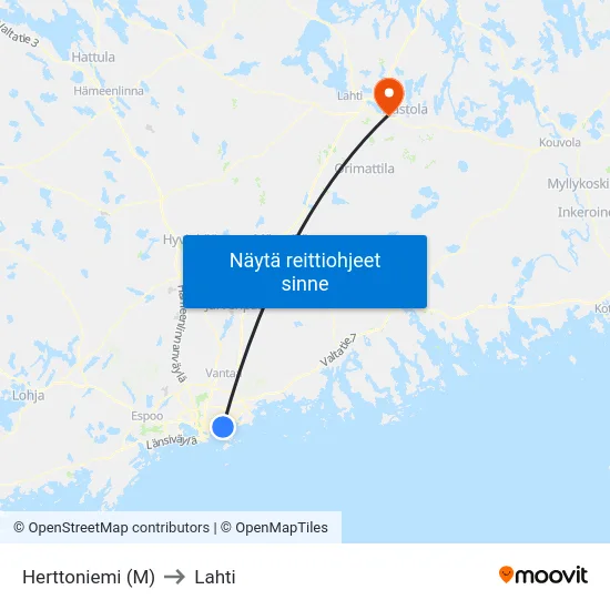 Herttoniemi (M) to Lahti map