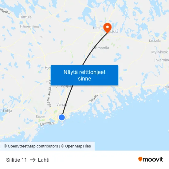 Siilitie 11 to Lahti map