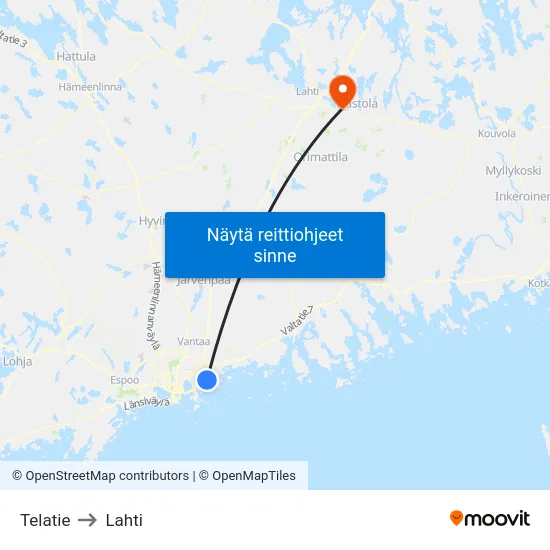 Telatie to Lahti map