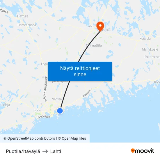 Puotila/Itäväylä to Lahti map