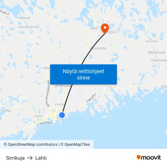 Sirrikuja to Lahti map