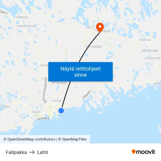 Fallpakka to Lahti map