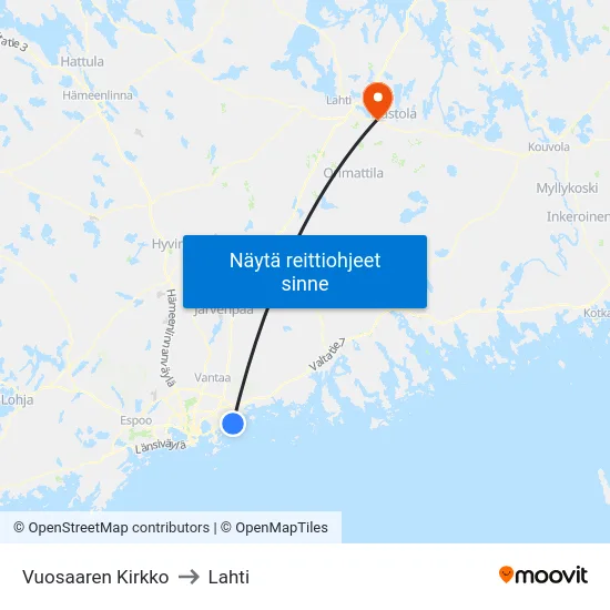 Vuosaaren Kirkko to Lahti map
