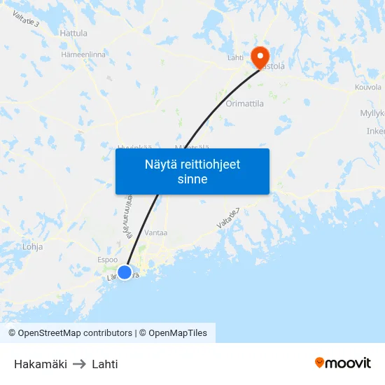 Hakamäki to Lahti map