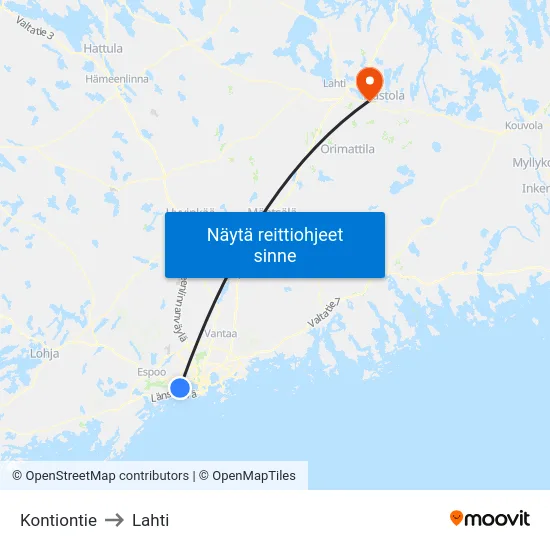 Kontiontie to Lahti map