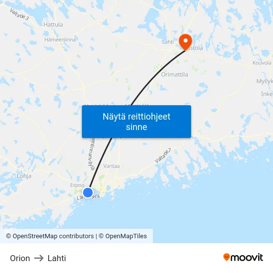 Orion to Lahti map
