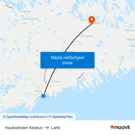 Haukilahden Keskus to Lahti map