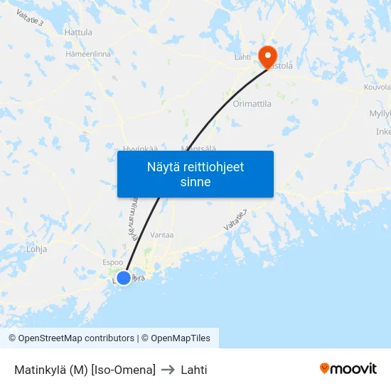 Matinkylä (M) [Iso-Omena] to Lahti map