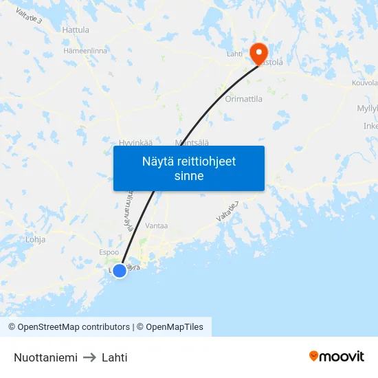 Nuottaniemi to Lahti map
