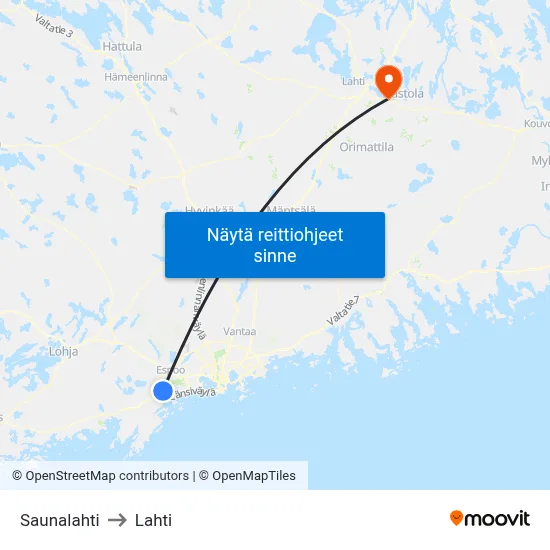 Saunalahti to Lahti map