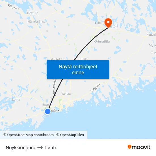 Nöykkiönpuro to Lahti map