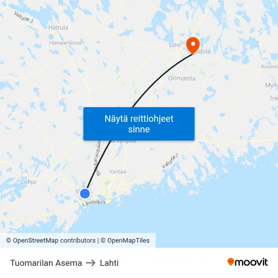 Tuomarilan Asema to Lahti map