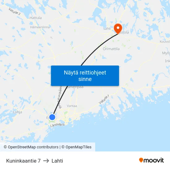 Kuninkaantie 7 to Lahti map