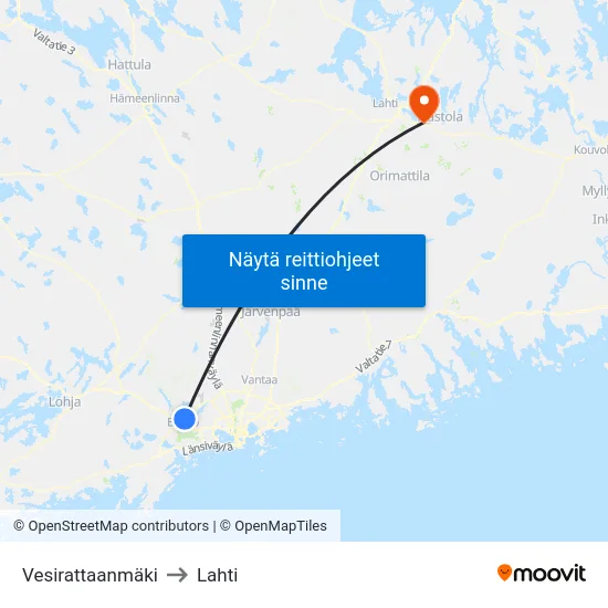 Vesirattaanmäki to Lahti map